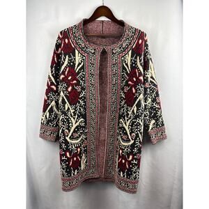 Women’s MaxSport XS Black, Red, & Cream Floral Knit Cardigan